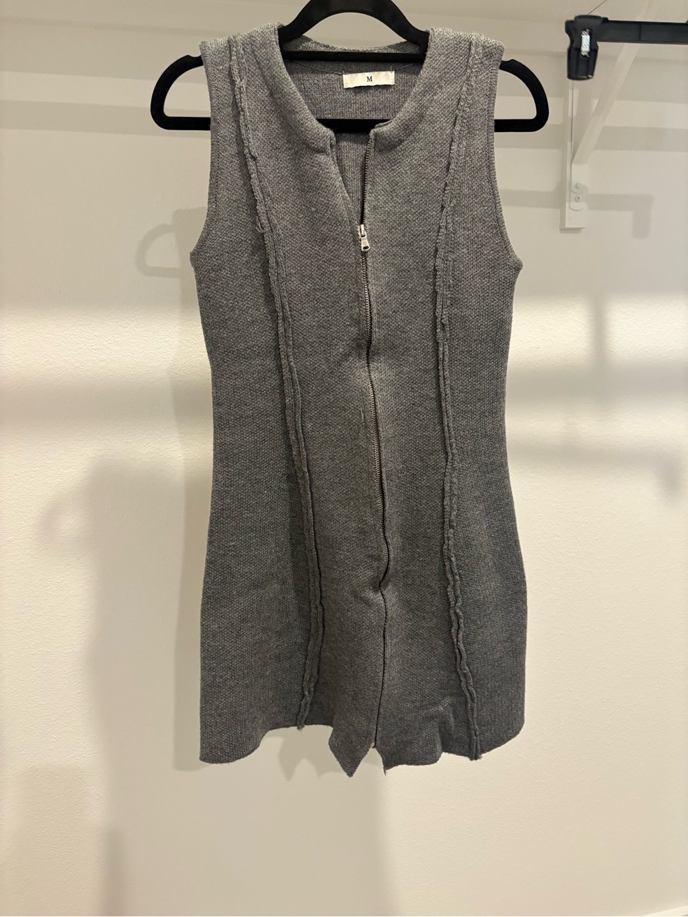 Sleeveless Gray Knit Zip-Front Mini Dress
